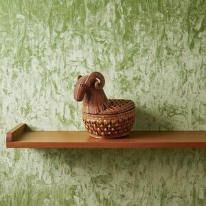 Vintage Wicker Ram Basket with Lid, Handwoven Sheep Storage Basket, Rustic Boho